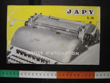 Mode d'emploi Notice Guide Manuel MACHINE a ECRIRE Japy S 18 annee 1962