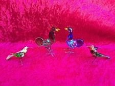 4 Belles Figurines En Verre / Animaux En Verre, 2 Coqs Et 2 Oiseaux