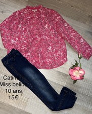 CATIMINI MISS BELINA 10 Ans Fille : JEAN + BLOUSE ROSE TBE