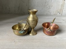 Miniature Lot De 3 Chaudron cuivre Marmite Laiton Vase Maison De Poupée