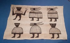 ART AFRICAIN - TENTURE MURALE TOILE PEINTE DE KORHOGO VINTAGE 50s 60s 110x75cm