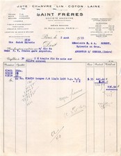 1933 JUTE CHANVRE LIN COTON LAINE PAPIER SAINT FRERES A PARIS - M. GOBERT A A
