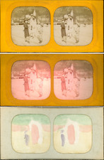 Stéréo, scène d'enfants jouant dans un parc vintage stéréo card tissue, car