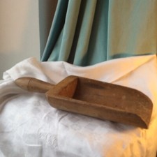 Antique French wood scoop Wooden Flour mercantile Large Hand Made carved shovel