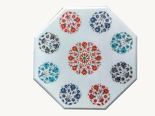 23 " Marbre Café Table Top Handmade Floral Incrustation Demi Précieux Stones