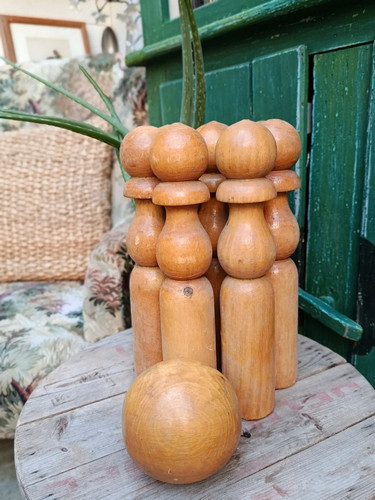 Jeu quilles ancien bois - ancien,
