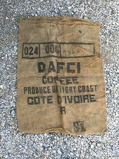 Ancien sac en toile de jute café Dafci Côte D'Ivoire déco industriel old bag