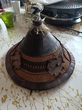 Chapeau peul Art africain paille et cuir