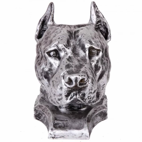 Statue tête chien argent - tête,