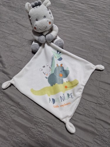 Doudou zébre blanc gris vert