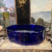 ancienne grande coupe corbeille en verre bleu XIXe