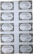 Planche de 10 assignats de 5
