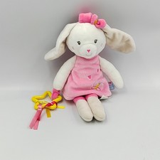 Doudou lapin rose blanc jaune