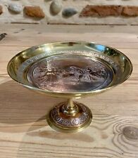 Ancien plateau coupe bronze ? Et cuivre gravé B. Wicker « Colin Maillard »