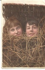 Chromo Tapioca Louit à Bordeaux. Enfants dans une malle en osier. Très chouette.