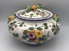Ancienne SOUPIÈRE En FAÏENCE à Décor De Peinture De FLEURS Polychrome - ITALIE