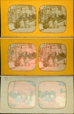 Stéréo, scène d'enfants jouant dans le parc vintage stéréo card tissue, car