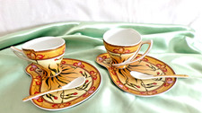 Porcelaine Decor Galion " So French" PAIRE de TASSES de dejeuner dans BOITE