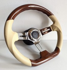 Volant bois cuir beige
