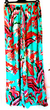 mode Pantalon large vert émeraude motifs fushia /roseT.42/44 taille élastique