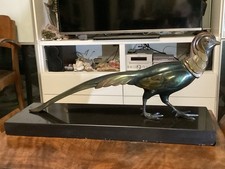 Grande Sculpture Art Déco Signée Salvatore MELANI: Faisan  en Régule  et Bronze