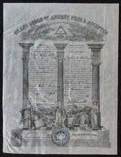 1899 Diplôme Franc-maçonnerie Grand lodge of St John Ireland FreeMasons Whiteman