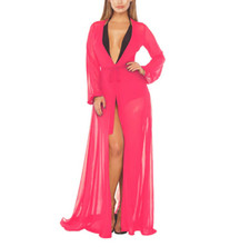 Déshabillé nuit peignoir plage rose framboise transparent extra long fin fluide