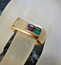 Bague chevalière or massif  18K sertie rubis et emeraude   poincon  aigle  T 63