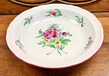 PLAT ROND CREUX 30,5 CM SALADIER DEMI PORCELAINE LUNEVILLE RÉVERBÈRE TULIPE ROSE