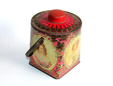 JOLI ANCIEN SEAU, BOITE A BONBON BISCUIT ANGLAIS VICTORIEN METAL, PORTRAIT FEMME