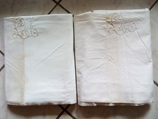 Paire de Grands Draps Anciens avec Monogramme époque 1900