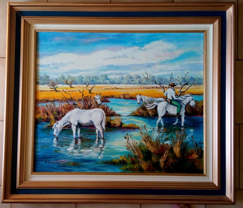 Camargue chevaux huile - la,