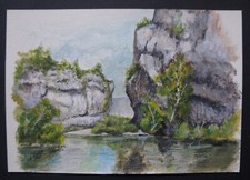 Gouache sur Papier à Dessin  GORGES DU TARN   Signé Filler