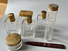 Garniture de toilette 6 pièces en verre moulé géométrique bouchon en laiton doré