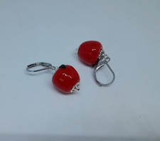 boucles d'oreille fruits pommes rouges en verre et acier inoxydable