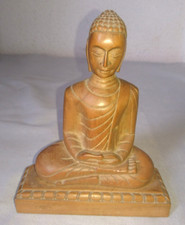 ANCIENNE STATUETTE FIGURINE SCULPTURE de  BOUDDHA ASSIS LOTUS THAILANDE en bois