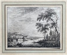 Eau forte Franz Edmund WEIROTTER Paysage Fluvial et Pêcheurs datée 1759 Vienne