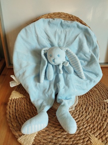 Doudou plat grand lapin bleu