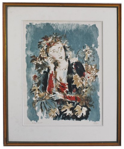 Portrait femme aux - de, raisins