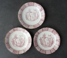 3 petites assiettes soucoupes, faïence de Lunéville KG, modèle DENTELLE, oiseaux