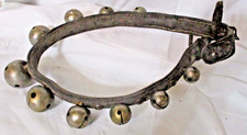 Ancien Collier a grelots grelotière d'attelage XIX bronze et cuir-cheval -deco, 