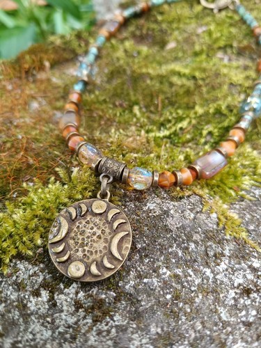 Collier corbeau lune - , bronze
