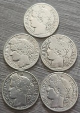 lot de 5 pièces 1 frs céres  argent