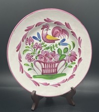 Assiette faïence KG Lunéville XIXème décor oiseau et corbeille fleurs
