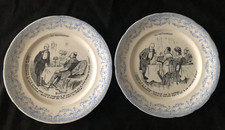 Pair Antique French Sarreguemines et Digoin RESTAURANT HUMOUR Plates c1928
