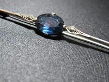 ART DECO - Broche Argent  Silver Brooch 925 - Pierre Bleue Aigue Marine - TBE