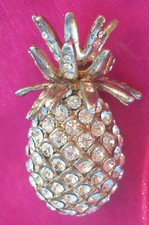 vintage Broche ANANAS Pavage Strass clairs sur alliage argenté
