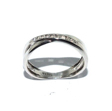 Femmes 9ct or Blanc Croisé Bague Style Ensemble Avec Diamants, GB Taille N