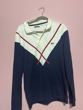 Polo Lacoste blanc et bleu manches longues taille S en très bon état