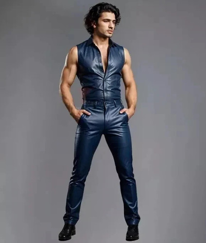 Nouveau gilet cuir bleu - nouveau,